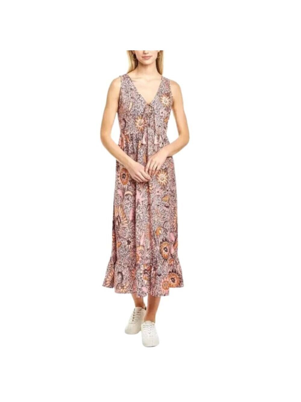 Madewell Lace-Up Ruffle-Hem Midi Dress in Bali Blooms Sz 4